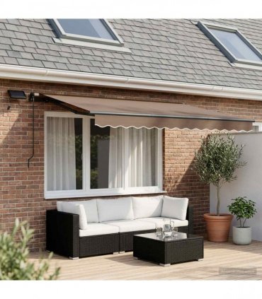 vidaXL Manual Awning with Solar LED 5 x 3 m Taupe 100% Polyester