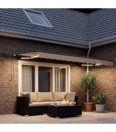 vidaXL Manual Awning with Solar LED 5 x 3 m Taupe 100% Polyester