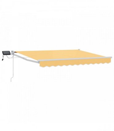 vidaXL Manual Awning with Solar LED 5 x 3 m Sand 100% Polyester