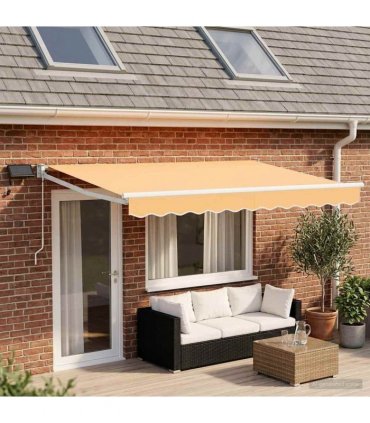 vidaXL Manual Awning with Solar LED 5 x 3 m Sand 100% Polyester