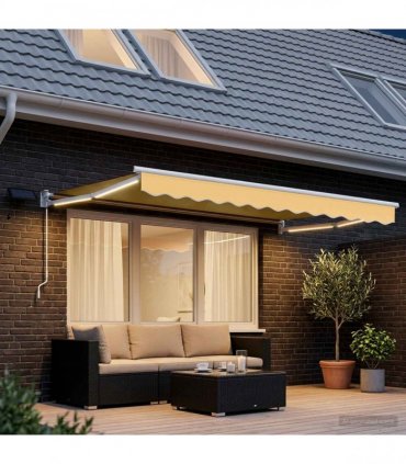 vidaXL Manual Awning with Solar LED 5 x 3 m Sand 100% Polyester