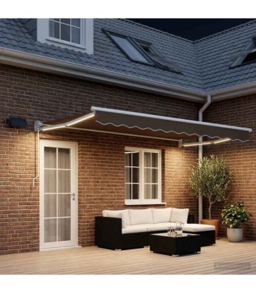 vidaXL Manual Awning with Solar LED 5 x 3 m Taupe 100% Polyester