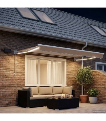 vidaXL Manual Awning with Solar LED 5 x 3 m Taupe 100% Polyester