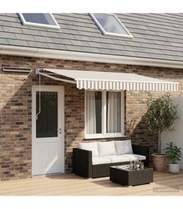 vidaXL Solar Electric Awning 5 x 3 m Light Grey and White Stripe