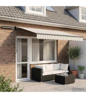 vidaXL Solar Electric Awning 5 x 3 m Light Grey and White Stripe