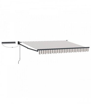 vidaXL Solar Electric Awning 5 x 3 m Light Grey and White Stripe