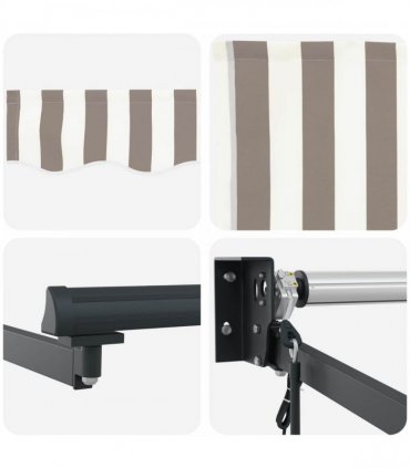 vidaXL Solar Electric Awning 5 x 3 m Light Grey and White Stripe