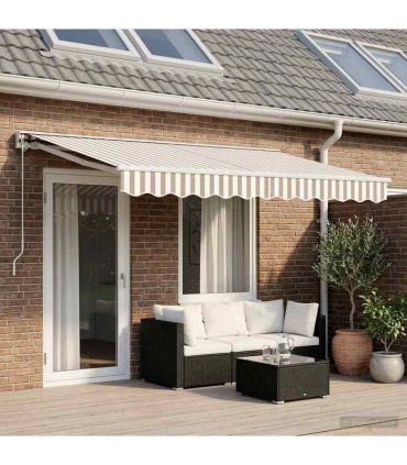 vidaXL Manual Awning 5 x 3 m Light Grey and White Stripe