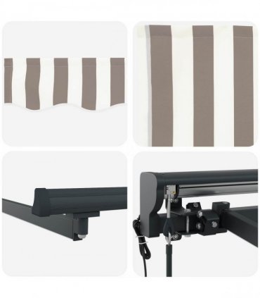 vidaXL Solar Electric Awning 5 x 3 m Light Grey and White Stripe