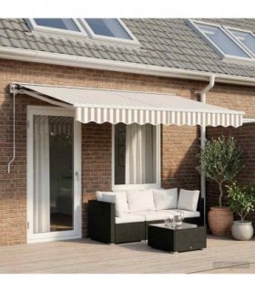 vidaXL Manual Awning 5 x 3.5 m Light Grey and White Stripe