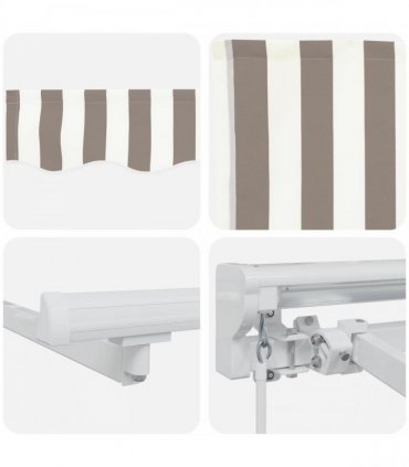 vidaXL Manual Awning 5 x 3.5 m Light Grey and White Stripe