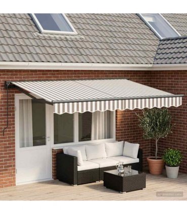 vidaXL Manual Awning 5 x 3.5 m Light Grey and White Stripe