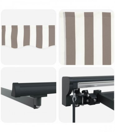 vidaXL Manual Awning 5 x 3.5 m Light Grey and White Stripe