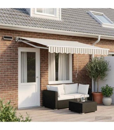 vidaXL Solar Electric Awning 5 x 3.5 m Light Grey and White Stripe