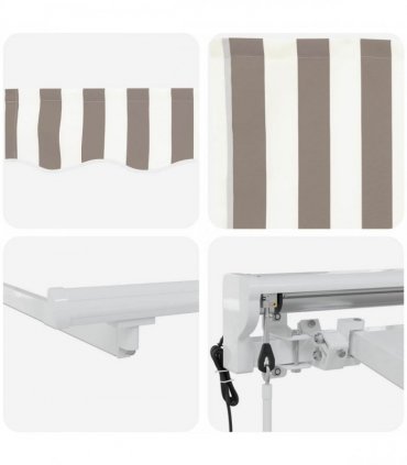 vidaXL Solar Electric Awning 5 x 3.5 m Light Grey and White Stripe