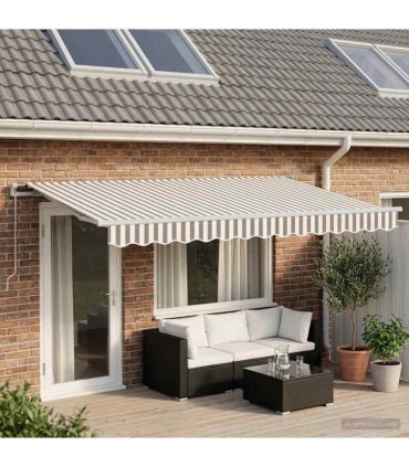 vidaXL Manual Awning 6 x 3 m Light Grey and White Stripe