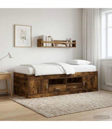 vidaXL Bed Frame with Storage Smoked Oak 80 x 200 cm Engineered Wood