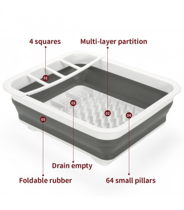 Dish Drainer - White & Grey Plastic 36.5 x 31.5 x 12.3 cm Compact Drying Rack
