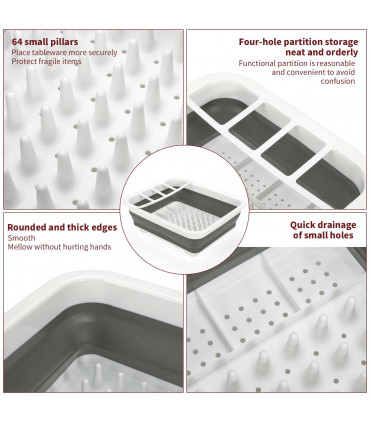 Dish Drainer - White & Grey Plastic 36.5 x 31.5 x 12.3 cm Compact Drying Rack