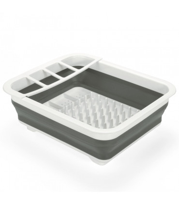 Dish Drainer - White & Grey Plastic 36.5 x 31.5 x 12.3 cm Compact Drying Rack