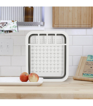 Dish Drainer - White & Grey Plastic 36.5 x 31.5 x 12.3 cm Compact Drying Rack