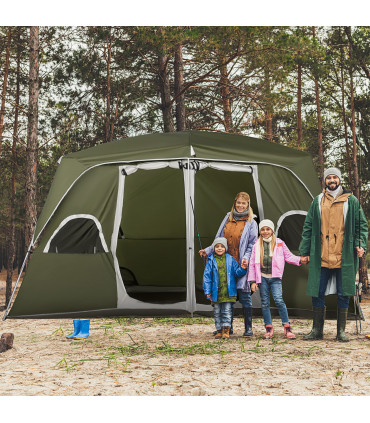 Camping Tent 4-8 Person 2 Room Green Taffeta Fabric 400L x 275W x 210Hcm