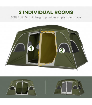 Camping Tent 4-8 Person 2 Room Green Taffeta Fabric 400L x 275W x 210Hcm