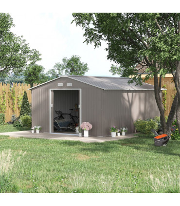 Garden Shed Storage Yard Store Door Metal Roof Tool Box Container 12.5ft x 11ft