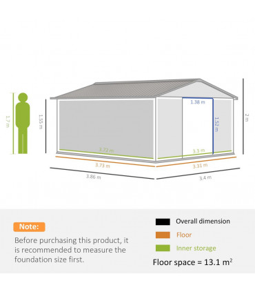 Garden Shed Storage Yard Store Door Metal Roof Tool Box Container 12.5ft x 11ft