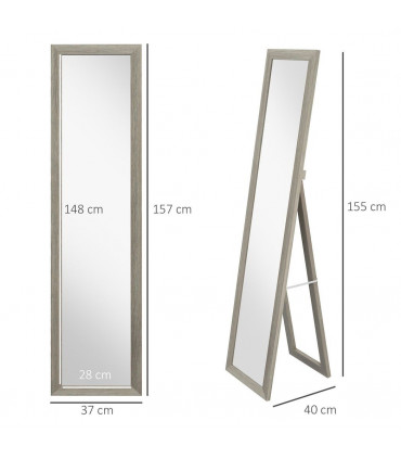 Full Length Mirror Grey MDF 37L x 3.8W x 157H cm Wall or Leaner Stand Mirror