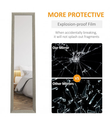 Full Length Mirror Grey MDF 37L x 3.8W x 157H cm Wall or Leaner Stand Mirror