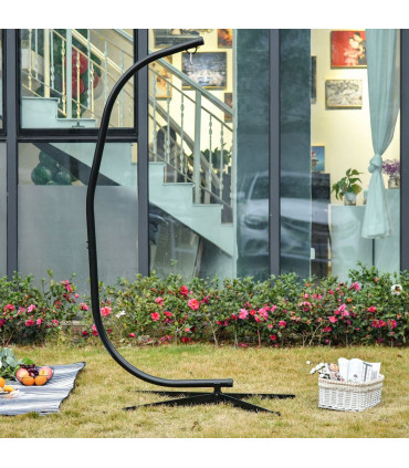 Metal Black 112cm x 79cm x 215cm Hammock Chair Stand Only Heavy Duty C-Stand