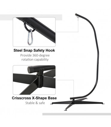 Metal Black 112cm x 79cm x 215cm Hammock Chair Stand Only Heavy Duty C-Stand