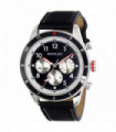Watch Black Large Leather Strap Silver Sports Hands Red Tip Detail