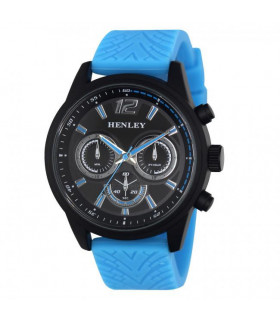 Watch Blue Silicone Strap Large Satin Black Sports Mini Eye Dials