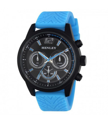 Watch Blue Silicone Strap Large Satin Black Sports Mini Eye Dials