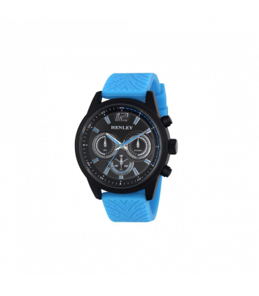 Watch Blue Silicone Strap Large Satin Black Sports Mini Eye Dials