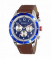 Watch Blue/tan Leather Large Silver Sports Hands Red Tip Detail Mens Multi Eye