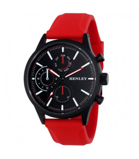 Watch Large Red Silicone Strap Black Dial Sports Men's Silicone Red
