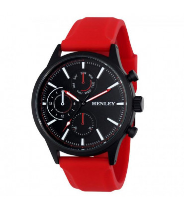 Watch Large Red Silicone Strap Black Dial Sports Men's Silicone Red