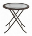 Outsunny Folding Round Tempered Glass Metal Table with Brown Rattan Edging