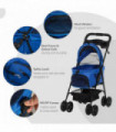 Pet Stroller Foldable Travel Carriage with Brake Basket Adjustable Canopy Blue