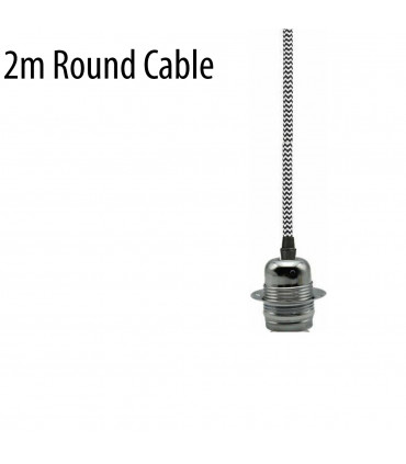 Pendant Set 3Core Round Black And White Fabric Cord E27 Chrome Holder 1m Cable