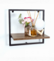 Wall Shelf - 1 Tier Dark OAK Wall Shelf with Black Metal Frame, 15mm MDF + Iron