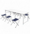 Foldable Camping Table Set with 6 Stools Height Adjustable 180x60cm